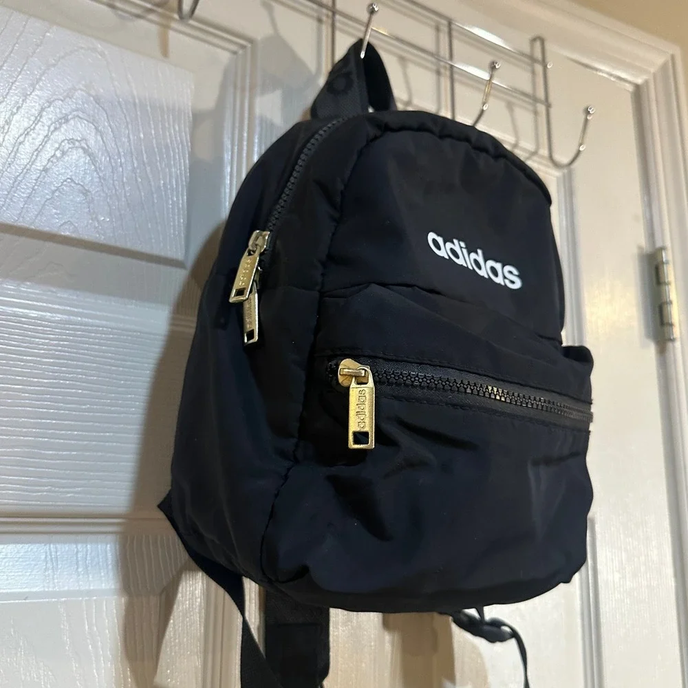 Adidas Linear Mini Backpack Black Gold Hardware Small Travel Bag - Picture 4 of 10